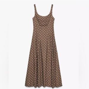 ZARA Brown Polka Dot Midi Dress